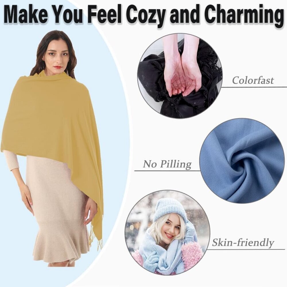 Womens yellow Pashmina Scarf Shawls & Wraps for Evening Dress Wedding Bridesmaid - Picture 3 of 7